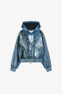 DENIM LAYERED TROMPE L'OEIL HOODIE thumb 9