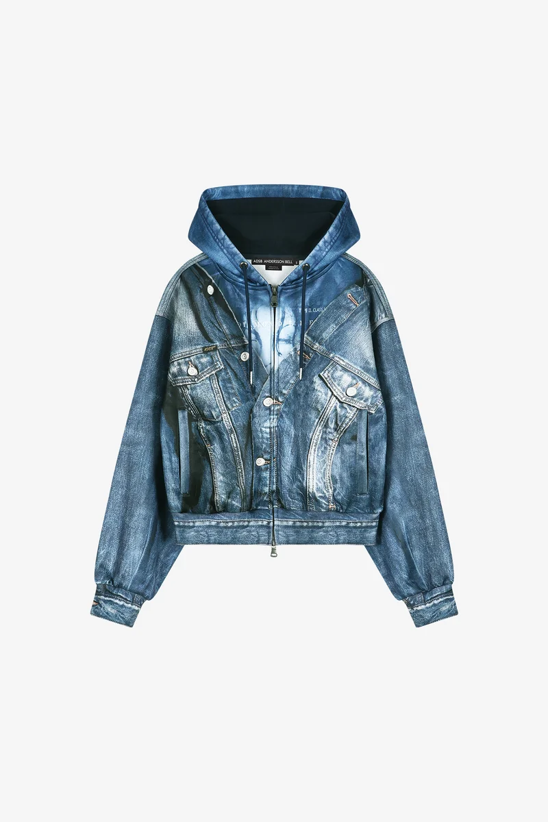 DENIM LAYERED TROMPE L'OEIL HOODIE 9