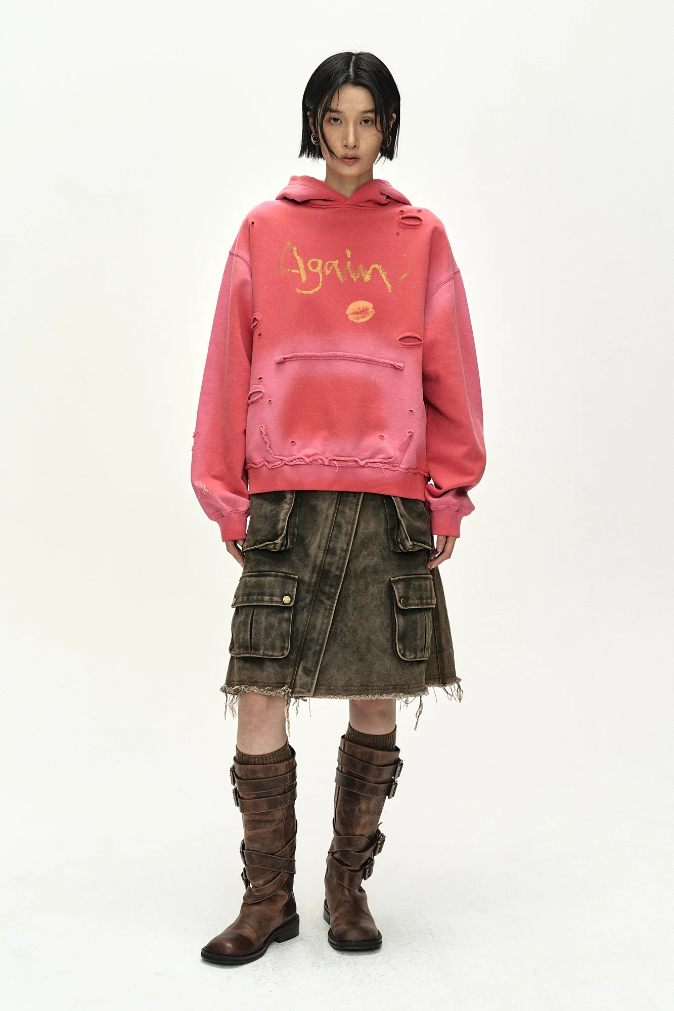 ANDERSSON BELL (ESSENTIAL) UNISEX SPRAY WASHED AGAIN LIP HOODIE RED