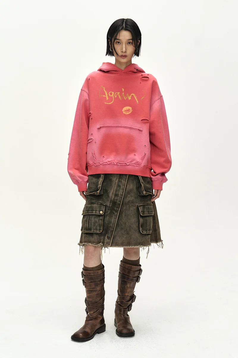 (ESSENTIAL) UNISEX SPRAY WASHED AGAIN LIP HOODIE 1