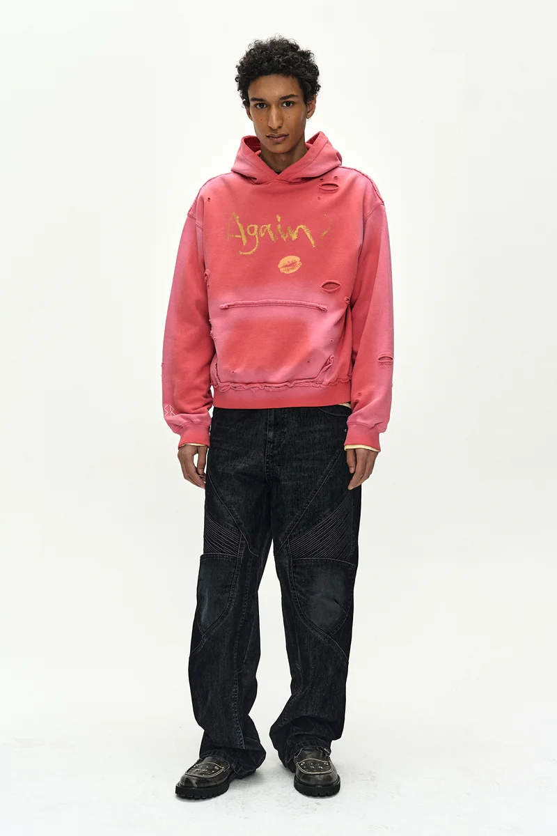 (ESSENTIAL) UNISEX SPRAY WASHED AGAIN LIP HOODIE 2