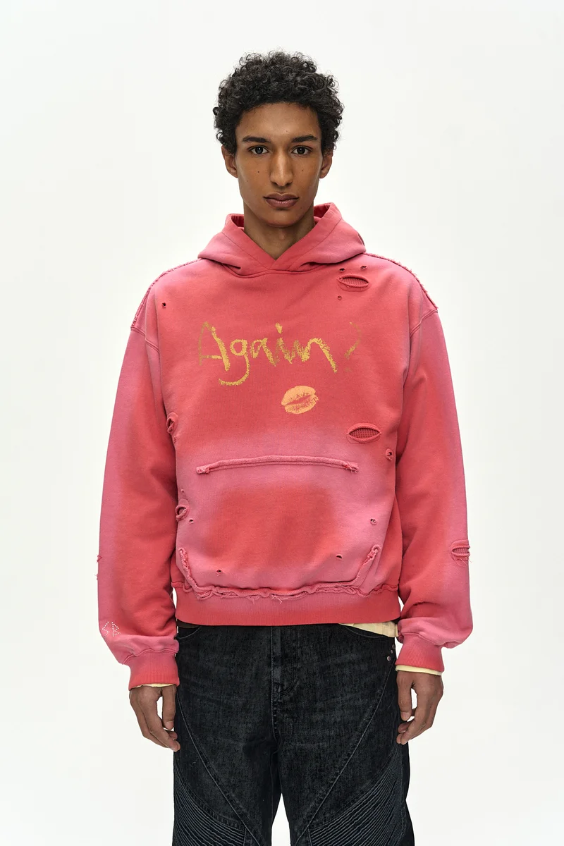 (ESSENTIAL) UNISEX SPRAY WASHED AGAIN LIP HOODIE 5