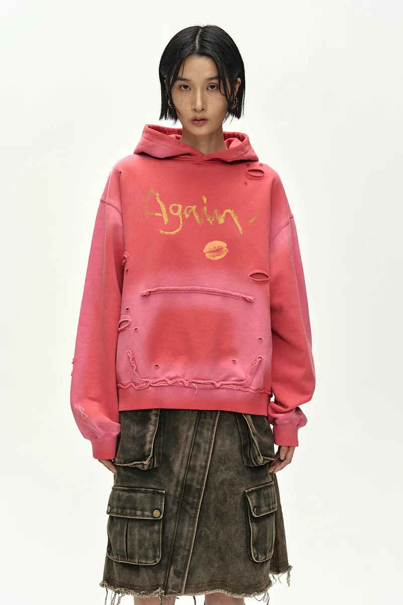 (ESSENTIAL) UNISEX SPRAY WASHED AGAIN LIP HOODIE 6