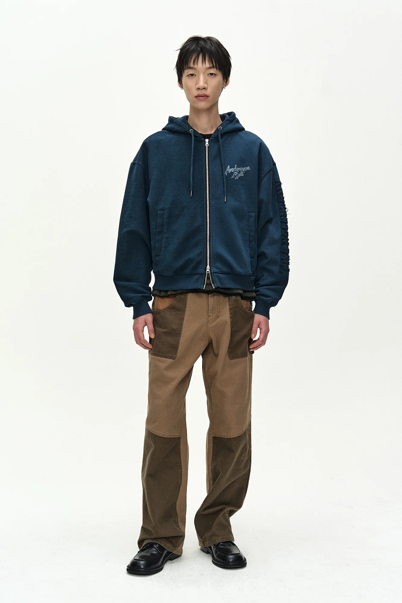 ANDERSSON BELL (ESSENTIAL) UNISEX PATCHWORK LIQUID LOGO HOOD ZIP-UP DEEP BLUE