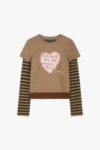 LAYERED HEART MESSAGE LONG SLEEVE T-SHIRT
