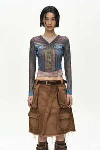 TROMPE L'OEIL DENIM LAYERED TATTOO TOP thumb 4