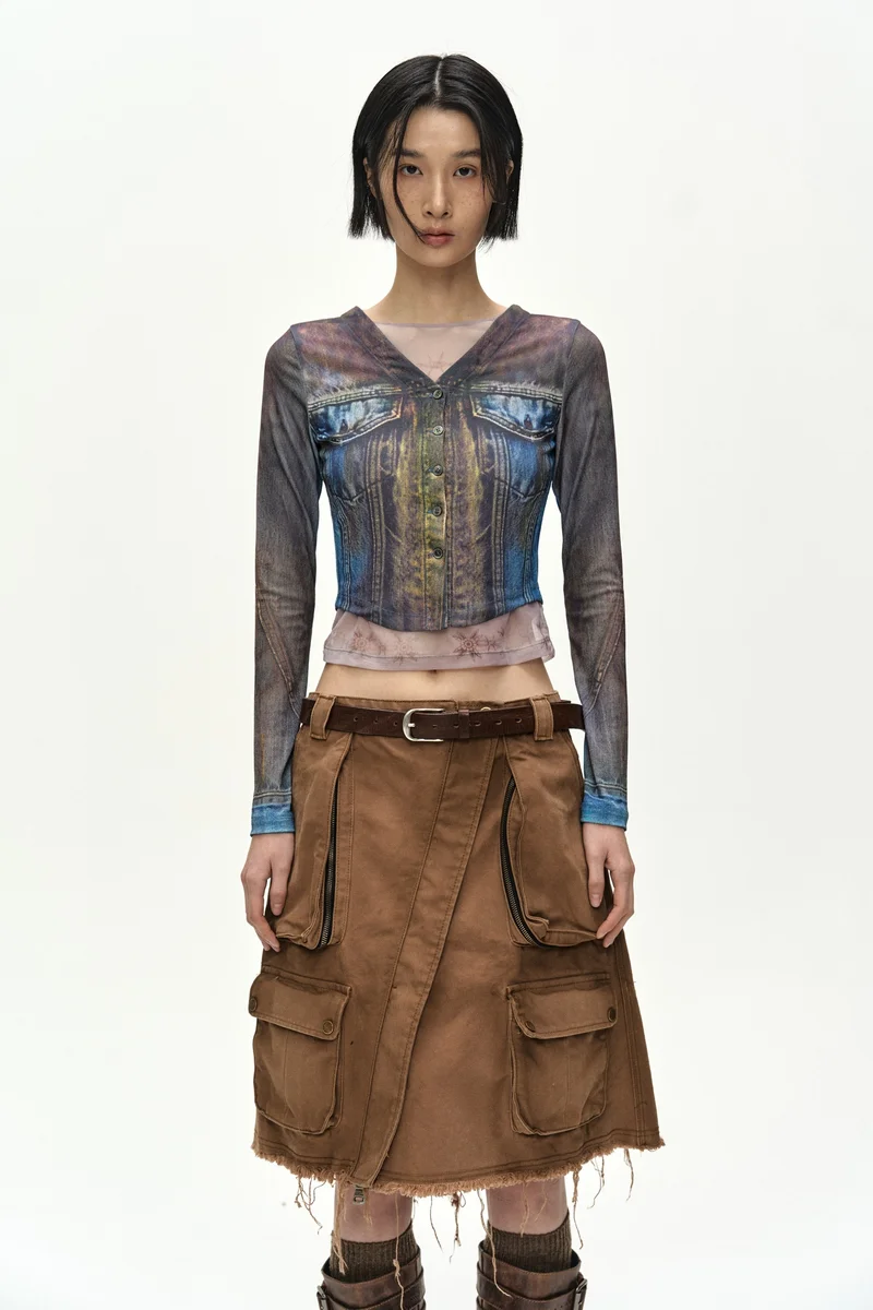 TROMPE L'OEIL DENIM LAYERED TATTOO TOP 4
