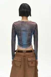 TROMPE L'OEIL DENIM LAYERED TATTOO TOP thumb 5