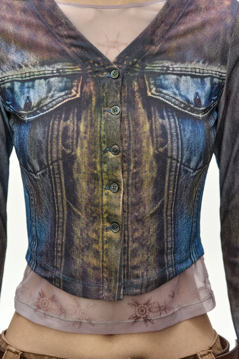 TROMPE L'OEIL DENIM LAYERED TATTOO TOP 6