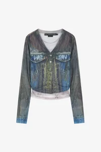 TROMPE L'OEIL DENIM LAYERED TATTOO TOP thumb 8