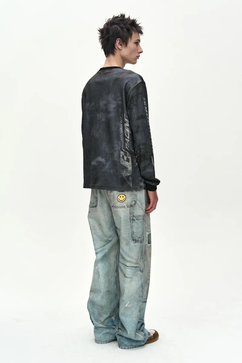 RACING PRINTED WAFFLE LONG SLEEVE T-SHIRT 2