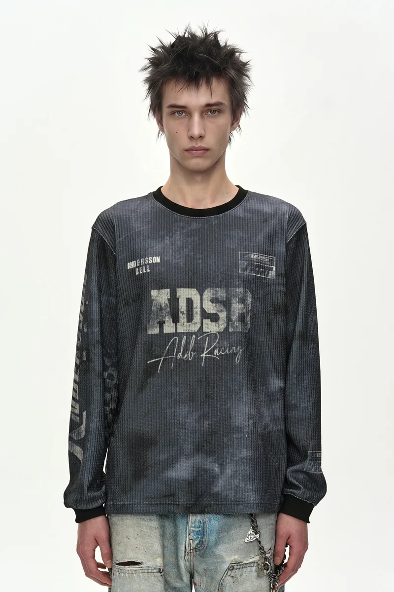 RACING PRINTED WAFFLE LONG SLEEVE T-SHIRT 3
