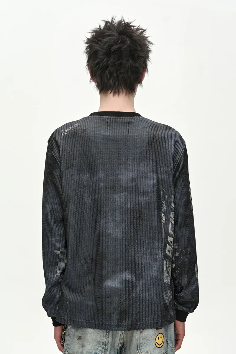RACING PRINTED WAFFLE LONG SLEEVE T-SHIRT 4