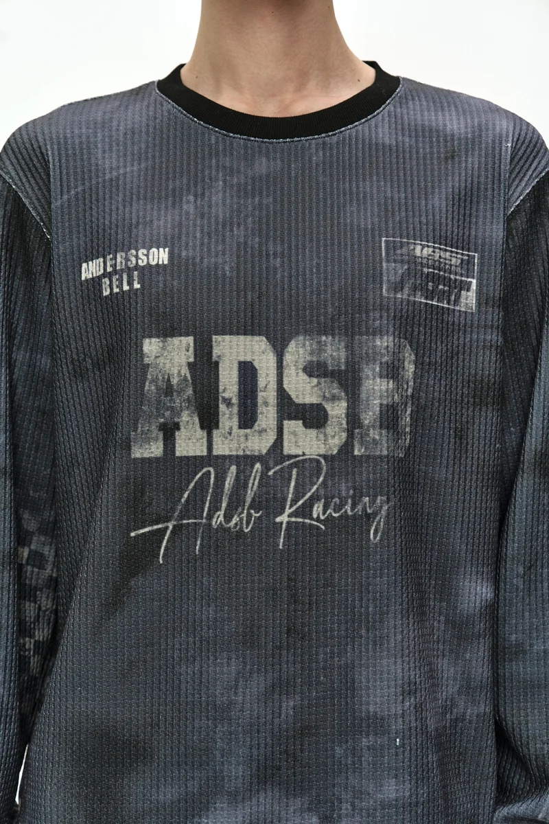RACING PRINTED WAFFLE LONG SLEEVE T-SHIRT 5