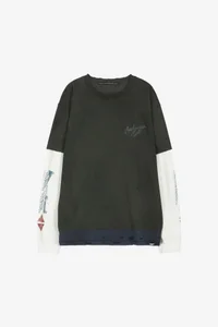DISTRESS LAYERED LONG SLEEVE T-SHIRT