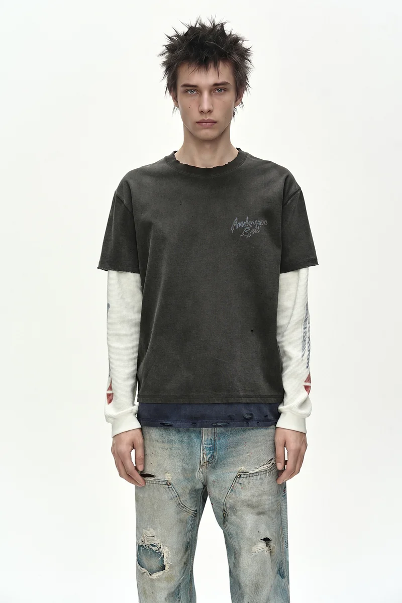 DISTRESS LAYERED LONG SLEEVE T-SHIRT 4