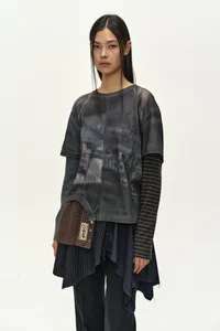 MIXED STRIPE SLEEVE LAYERED TOP thumb 4