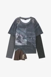 MIXED STRIPE SLEEVE LAYERED TOP thumb 8