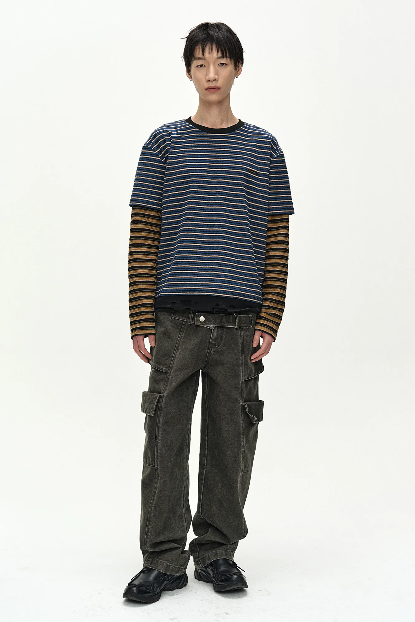 ANDERSSON BELL UNISEX STRIPE LAYERED LONG SLEEVE T-SHIRT BLUE