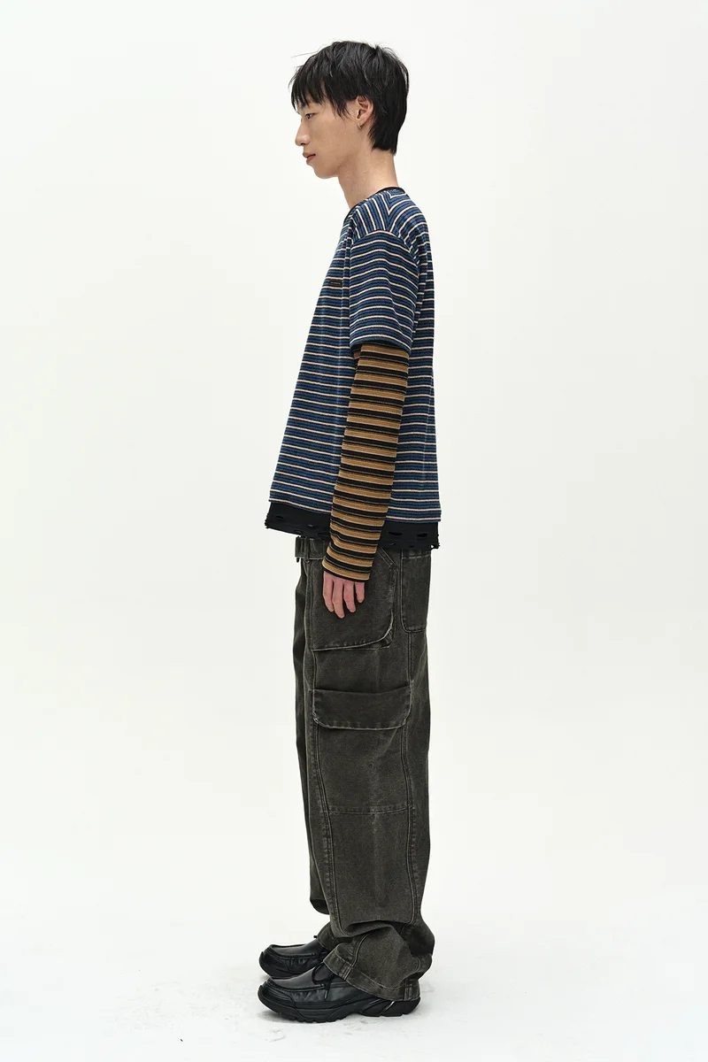 UNISEX STRIPE LAYERED LONG SLEEVE T-SHIRT 2