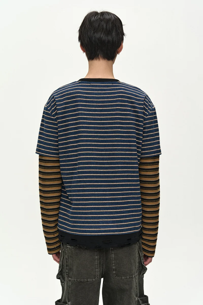 UNISEX STRIPE LAYERED LONG SLEEVE T-SHIRT 4
