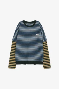 UNISEX STRIPE LAYERED LONG SLEEVE T-SHIRT thumb 8