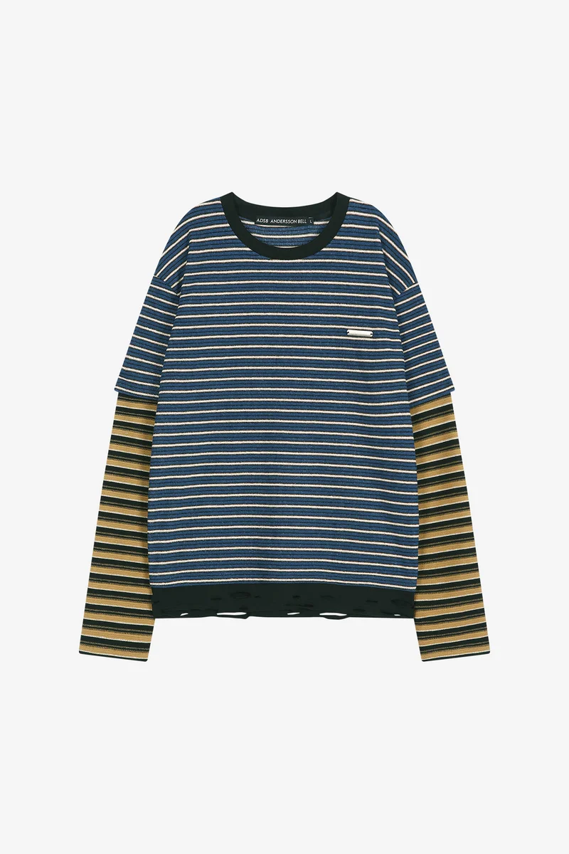 UNISEX STRIPE LAYERED LONG SLEEVE T-SHIRT 8