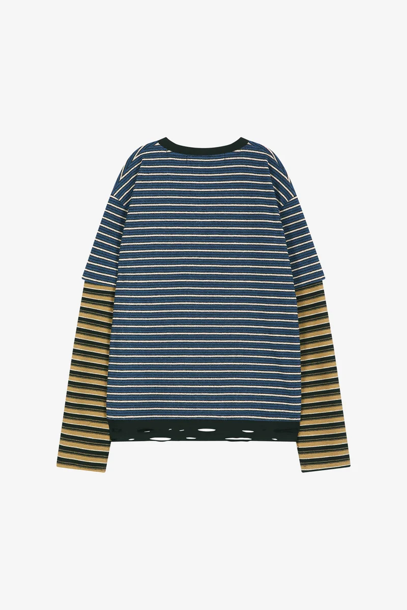 UNISEX STRIPE LAYERED LONG SLEEVE T-SHIRT 9