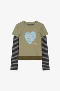 LAYERED HEART MESSAGE LONG SLEEVE T-SHIRT