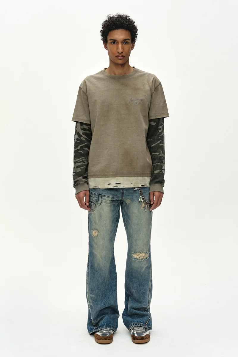 DISTRESS LAYERED LONG SLEEVE T-SHIRT 1