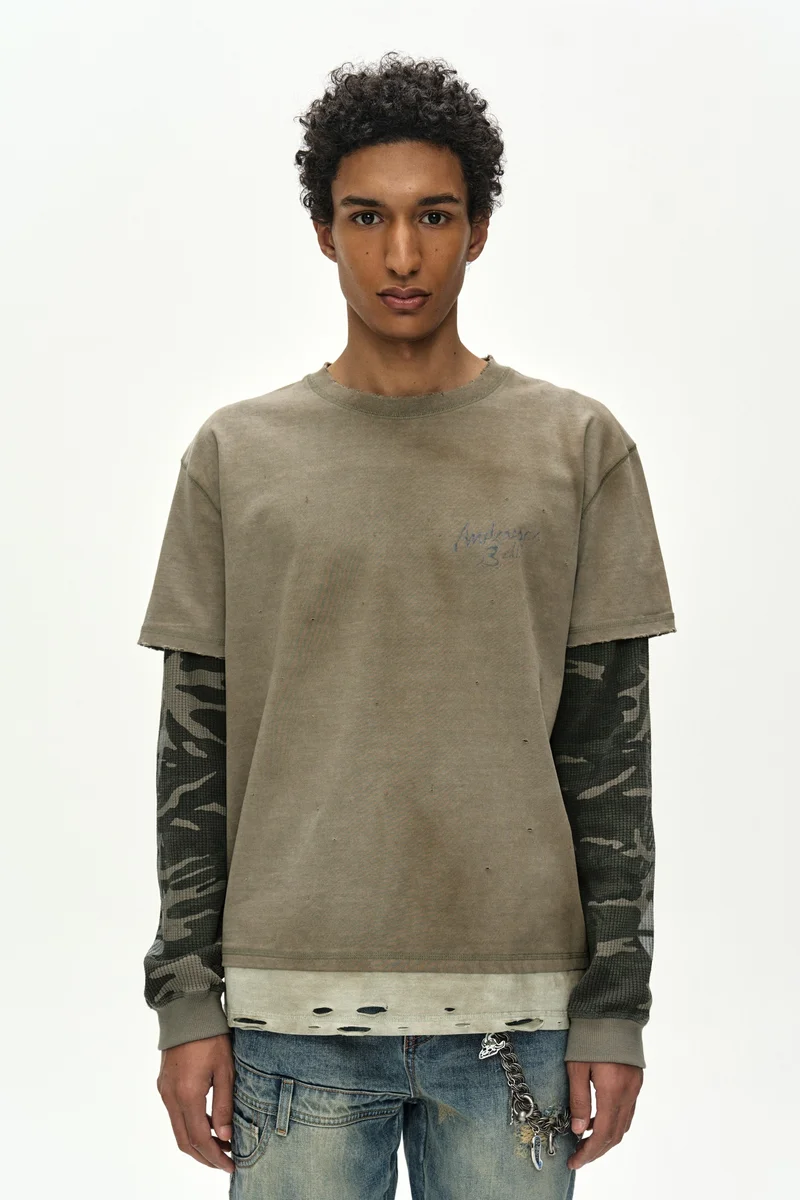 DISTRESS LAYERED LONG SLEEVE T-SHIRT 3