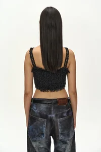 RAW CHAIN-EDGE TWEED BRALETTE thumb 5