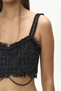 RAW CHAIN-EDGE TWEED BRALETTE thumb 7