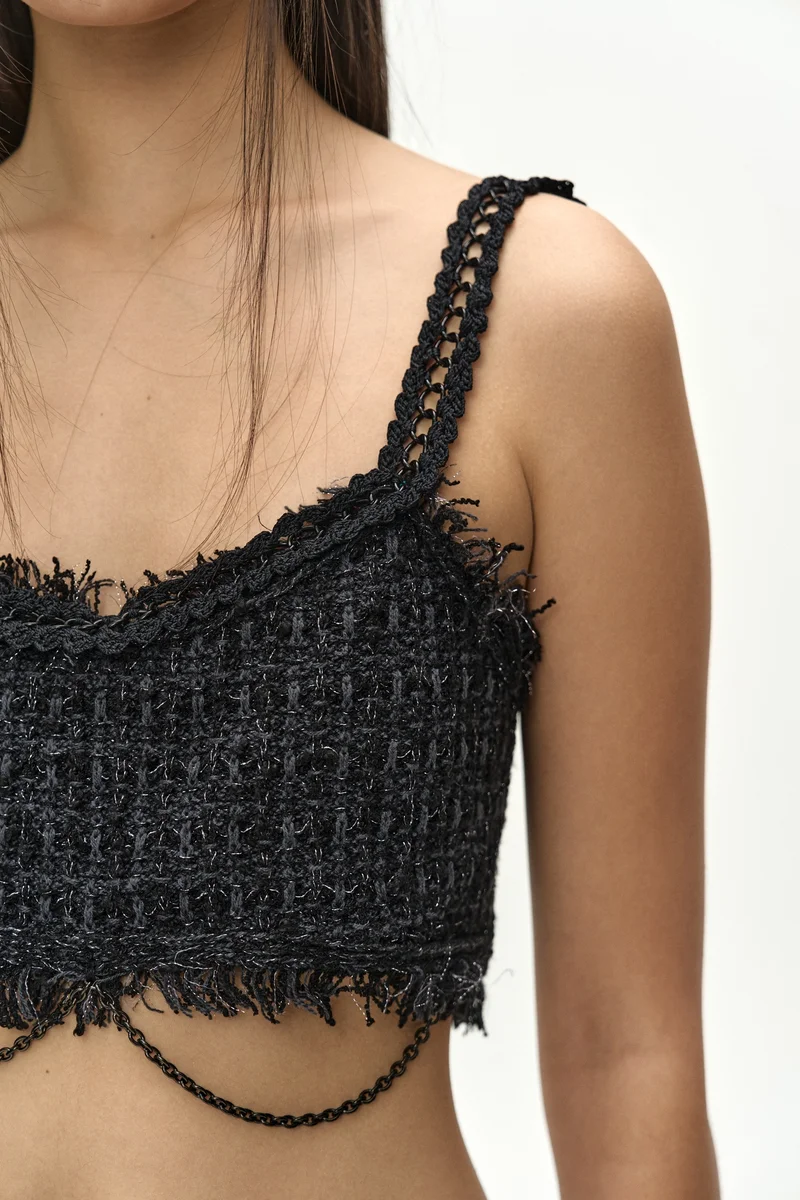 RAW CHAIN-EDGE TWEED BRALETTE 7