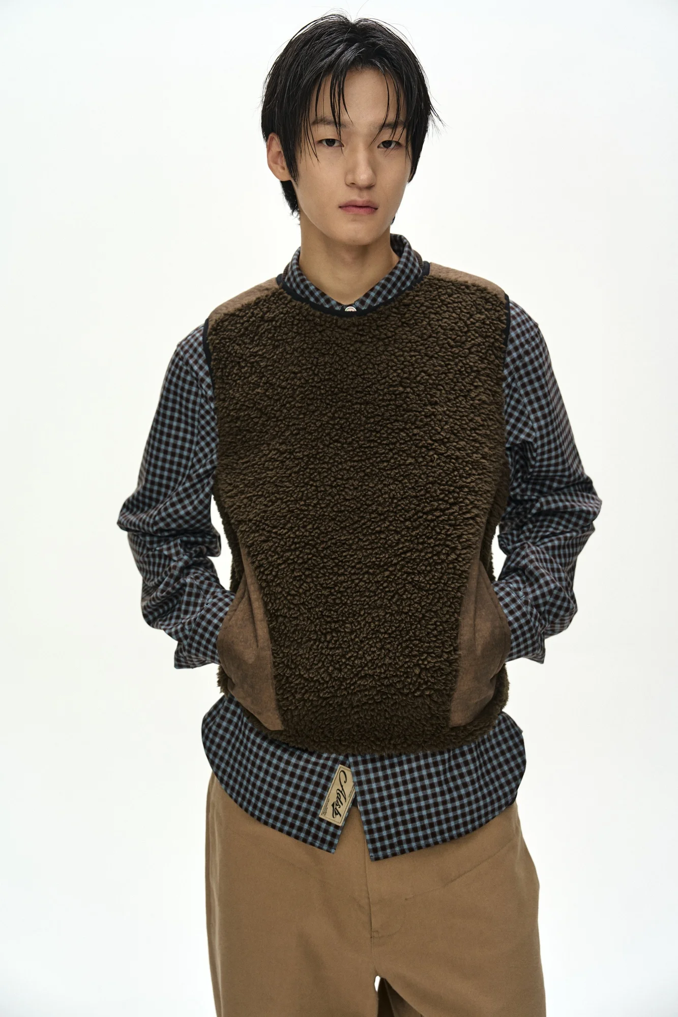 ANDERSSON BELL SORANO PATCHWORK FLEECE VEST TAUPE