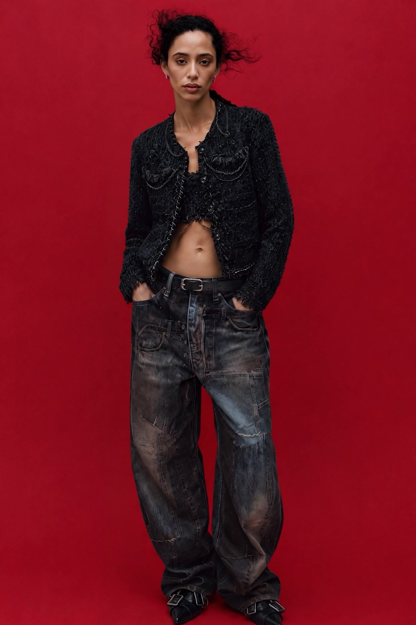 UNISEX ILLUSION PATCHWORK TROMPE L'OEIL JEANS 動画